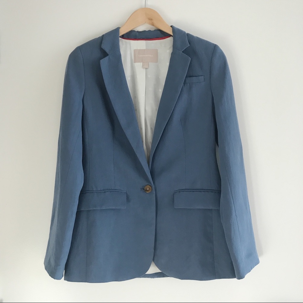 Banana Republic Blue Silk Linen Blend Blazer